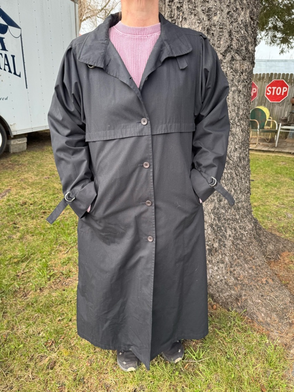 London Fog Long Black Trench Coat 22 1/2